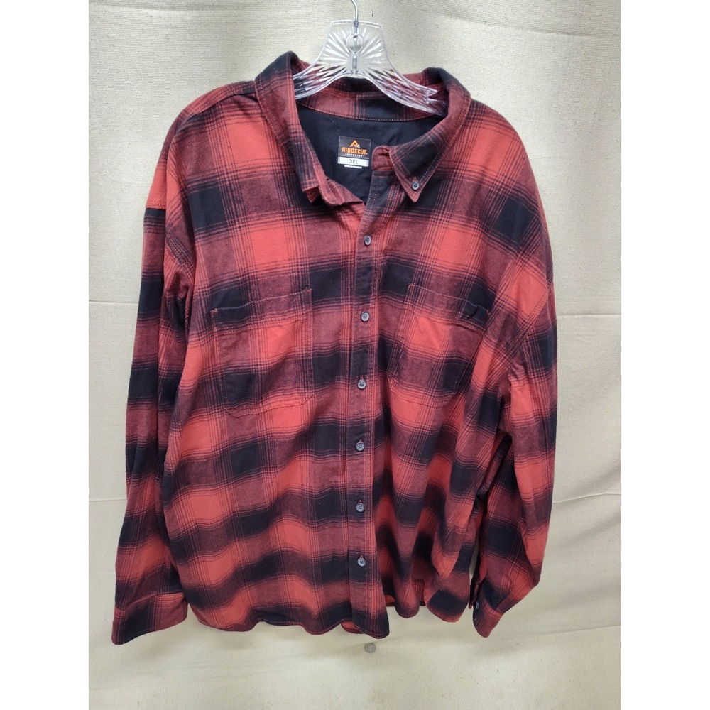 Ridgecut Toughwear Mens 3XL Red Black Plaid Flannel Button Down‎ Work Shirt 1816